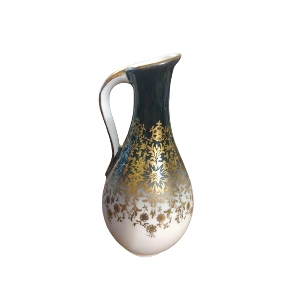 Bavaria Other - Bavaria Porcelain Painted Black/Gold Floral w. White Base 4.75" Mini Pitcher